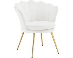 FURNIBELLA -Fauteuil Woonkamer – Bloemvormige Loungestoel, Fluweel, Metalen Poten, Relax- en Leesstoel, Wit
