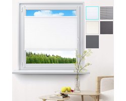 Furnibella - Geplooide jaloezie verduisterend 80x220cm,plisségordijn zonder boren voor raam en deuren,Wit