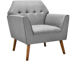 FURNIBELLA -Grijze moderne fauteuil – Gestoffeerd met rubberen houten poten, Lounge stoel met rugleuning, 76 x 74 x 84 cm