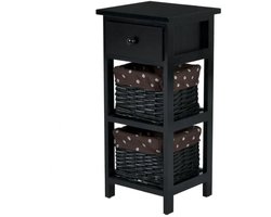 FURNIBELLA-Houten Nachtkastje met Lade – Stijlvol Dressoir en Bijzettafel (Zwart + Bruin) – 28 x 26 x 60 cm