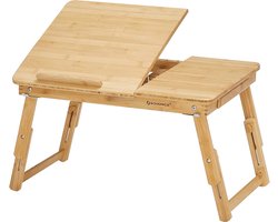 FURNIBELLA - In hoogte verstelbare laptoptafel met lade, inklapbare laptoptafel van bamboe, bedtafel voor lezen of ontbijt en tekentafel 55 x (21-29) x 35 cm LLD01N