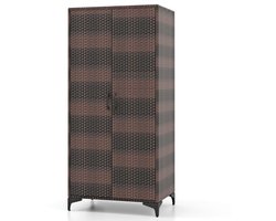 FURNIBELLA-Kledingkast van PE-Rotan met 2 Deuren, Kledingroedes en 4 Compartimenten - Bruin