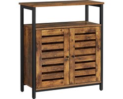FURNIBELLA - ladenkast Kast, dressoir, keukenkastje met plank en lamellendeuren, multifunctioneel, woonkamer, slaapkamer, hal, industrieel ontwerp, vintage, donkerbruin LSC76BX