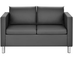 FURNIBELLA -Luxe Tweezitsbank – Kunstleer met Zacht Kussen en Duurzame Rubberhouten Poten (Grijs)