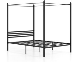 FURNIBELLA-Metalen Hemelbed 140x200 cm – Stijlvol Tweepersoonsbed met Lattenbodem (Zwart)