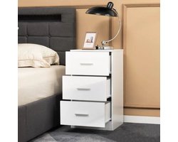 FURNIBELLA-Modern Nachtkastje met 3 Laden – Hoogglans Wit – 66,5 cm Hoog – Stijlvolle Slaapkamerkast