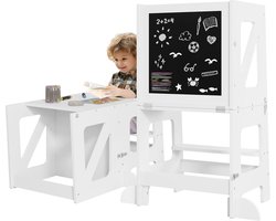 FURNIBELLA -Montessori Leertoren – 3-in-1 Kinder Opstapkruk met Bord, Inklapbare Leerstoel, vanaf 1 Jaar