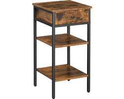 FURNIBELLA-nachtkastje, bijzettafel, hoog, met één lade en 2 planken, ruimtebesparend, industriële stijl, vintage bruin-zwart LET502B01