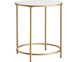 FURNIBELLA- nachtkastje, bijzettafeltje, rond, met spaanplaat oppervlak en goudkleurig metalen frame, eenvoudige montage, voor slaapkamer, woonkamer, modern, wit-goud LET282A10