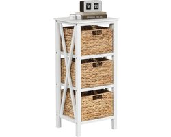 FURNIBELLA-Nachtkastje met 4 Niveaus – Zeegras en X-Design Bijzettafel (36 x 30 x 80 cm, Wit)