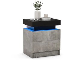 FURNIBELLA-Nachtkastje met LED-Verlichting, 2 Lades en Afstandsbediening – Grijs – 45 x 35 x 52 cm – Modern en Stijlvol Design