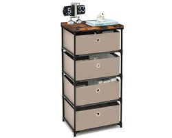 FURNIBELLA-Nachtkastje met Stoffen Lades en Metalen Frame – Bijzettafel en Opbergkast (Bruin)