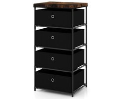 FURNIBELLA-Nachtkastje met Stoffen Lades en Metalen Frame – Bijzettafel en Opbergkast (Zwart)