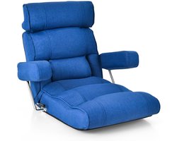 FURNIBELLA - Opvouwbare Vloerstoel & Bank – Verstelbare Rugleuning, Compact & Comfortabel (80x72x75 cm, Blauw/Grijs)