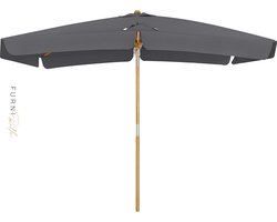 FURNIBELLA - Parasol voor het balkon, 300 x 200 cm, rechthoekige balkonparasol, bescherming tegen de zon tot UPF 50+, parasolstok, houten paraplu baleinen,...
