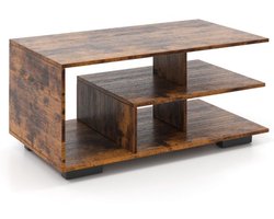 FURNIBELLA -Rechthoekige salontafel met opbergruimte en L-vormige middenplank – stijlvol en functioneel-Bruin