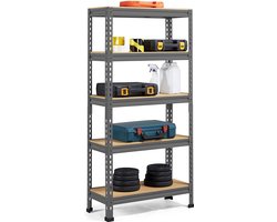 FURNIBELLA - Rekken voor zware lasten, 70 cm breed, voorraadkast, opbergrek, kelderrek, metaal, 5 planken, opbergrek voor garage, keuken, donkergrijs