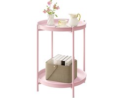 FURNIBELLA - Ronde Bijzettafel – Stijlvolle Salontafel met Opbergruimte en 2 Afneembare Tabletten in Roze