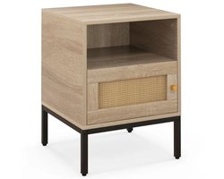 FURNIBELLA-Rotan Nachtkastje met Open Plank en Lade (40 x 40 x 57 cm – Naturel)