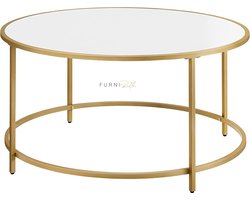FURNIBELLA - salontafel, salontafel, rond, banktafel, salontafel, met blad van spaanplaat en onderstel van goudkleurig staal, eenvoudige montage, modern,...