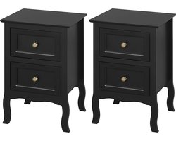 FURNIBELLA - set van 2 nachtkastjes banktafels met 2 lades voor slaapkamer woonkamer barokstijl 40 x 60 x 30 cm MDF zwart