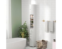 FURNIBELLA-Smalle Hoge Badkamerkast met 2 Deuren en 1 Lade – Ruimtebesparend & Stijlvol-WIT