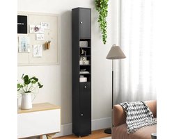 FURNIBELLA-Smalle Hoge Badkamerkast met 2 Deuren en 1 Lade – Ruimtebesparend & Stijlvol-ZWART
