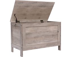 Furnibella - Speelgoedkist, bank met grote opbergruimte, schoenbank, 76 x 40 x 48 cm, bedkast, industrieel ontwerp, hout, voor entree, hal, woonkamer, envoudig te monteren, greige EBG75CW01