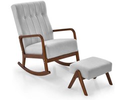 FURNIBELLA - Stoffen Chaise Longue – Elegante Loungestoel met Kussen en Houten Frame (Grijs)