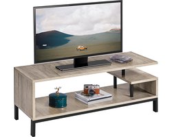 FURNIBELLA - Tv-kast, tv-tafel, lowboard voor televisie, televisiekast met planken, stalen frame, tv-rek voor woonkamer, slaapkamer, grijs
