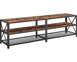 FURNIBELLA-TV-meubel, TV-tafel, lowboard voor TV's tot 75 inch, TV-meubel met planken, stalen frame, TV-plank voor woonkamer, slaapkamer, vintage bruin-zwart LTV096B01