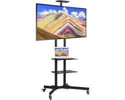 Furnibellaa - Tv-standaard, tv-standaard, tv-wagen, trolley op wielen, televisiestandaard met houder, plank, tv-standaard draaibaar voor 32-65 inch