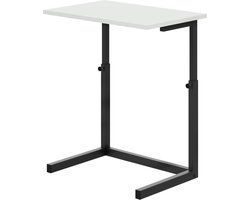 FurniChic - Bijzettafel - Houten en Metalen - Wit - Hoogte Verstelbaar Laptoptafel - Thuis en Kantoor - 60x40x43/73 cm