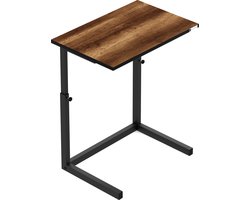 FurniChic - Bijzettafels - Salontafels - Plantentafel - Houten in Hoogte Verstelbare Laptoptafel - Thuiswerken -Bijzettafel metaal met hout - Vintage Bruin | 60x40x43/73cm -