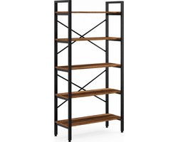 FurniChic- Boekenkast - Boekenrek - Vakkenkast - Industrieel - Hout/Metaal - Barok Walnoot Bruin- Maat: 90x34x180cm