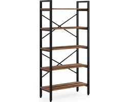 FurniChic- Boekenkast - Boekenrek - Vakkenkast - Industrieel - Hout/Metaal - Bruin- Maat: 90x34x180cm