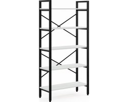 FurniChic- Boekenkast - Boekenrek - Vakkenkast - Industrieel - Hout/Metaal - Wit- Maat: 60x34x180cm