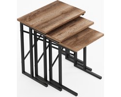 FurniChic - Salontafel Set van 3 - Bruin Sacramento EIK - Industrieel Design - Vierkante Bijzettafels - 35x53x54 cm