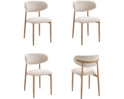 Furnihaus - Celia - Eetkamerstoelen set van 4 - Beige - Naturel - Luxe stof en Metalen poten