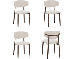 Furnihaus - Celia - Eetkamerstoelen set van 4 - Beige walnoot - Luxe stof en metalen poten