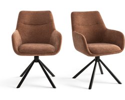 Furnihaus Draaibare - Eetkamerstoelen met armleuning set van 2 - Olivia - Roestbruin - Stof
