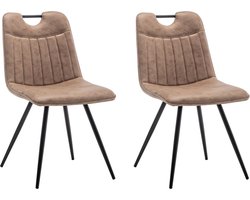 Furnihaus Eetkamerstoel Leon Microvezel Taupe Set van 2