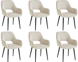Furnihaus - Eetkamerstoelen met armleuning - Levi - Beige - Stof - Set van 6
