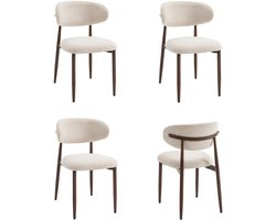Furnihaus - Eetkamerstoelen set van 4 - Celia - Beige walnoot - Luxe stof en metalen poten