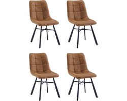 Furnihaus - Eetkamerstoelen Set van 4 - Dexx - Cognac - Metaalpoot - Microvezel