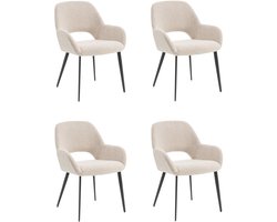 Furnihaus - Eetkamerstoelen set van 4 met armleuning - Levi - Beige - Stof