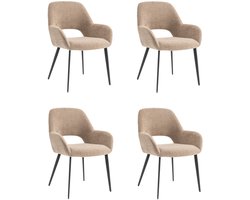 Furnihaus - Eetkamerstoelen set van 4 met armleuning - Levi - Taupe - Stof