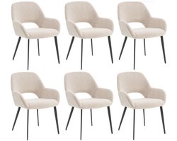 Furnihaus - Eetkamerstoelen set van 6 met armleuning - Levi - Beige - Stof