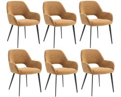 Furnihaus - Eetkamerstoelen set van 6 met armleuning - Levi - Mosterd Geel - Stof