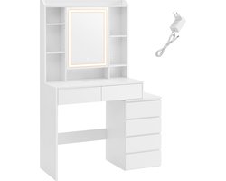 Furnihaus Kaptafel LED 3 kleuren lichtsterkte instelbaar met spiegel voor make-up wit